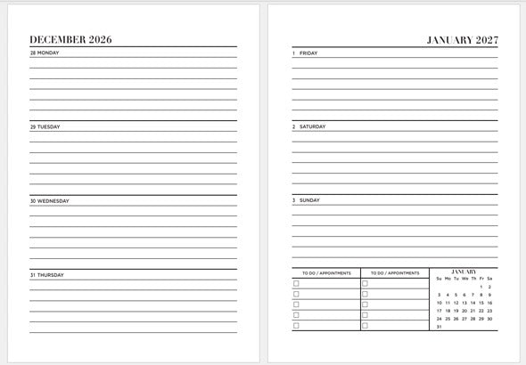 Rezerva de hartie pentru agenda A5 - Organizare Saptamanala 2026